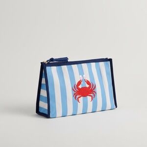 Shiraleah Crab & Rosé Blue Stripe Zip Pouch Coastal Beach Makeup Bag NWT